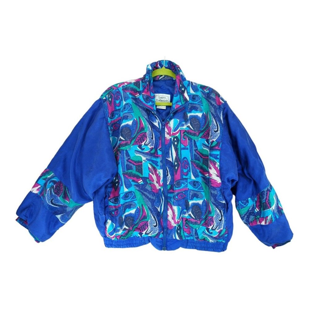 VTG 90s Laura Katherine Print Windbreaker Jacket Womens Medium Multicolor